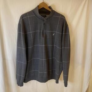 Nautica Mens XXL Gray Plaid Pullover 1/4 Zip Long Sleeve Lightweight Sweatshirt